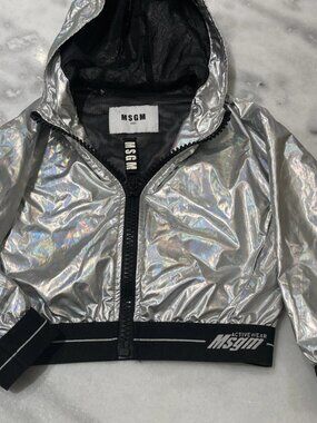 MSGM Silver Hooded Full-Zip Activewear Jacket Girls Size 4T